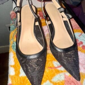 ‼️Elegant Black Lace Slingback Heels 👠